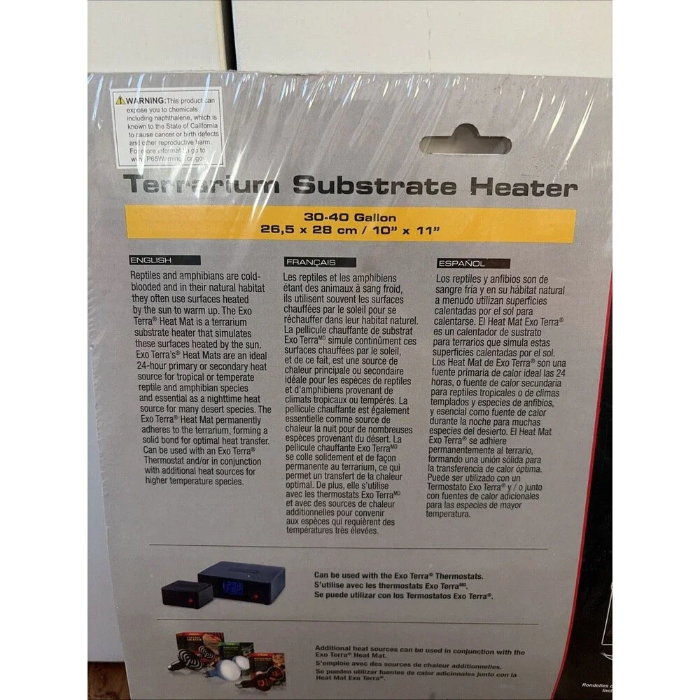 Exo Terra Heat Mat Terrarium Substrate Heater 16 Watt 30-40 Gallon, 10”x11”